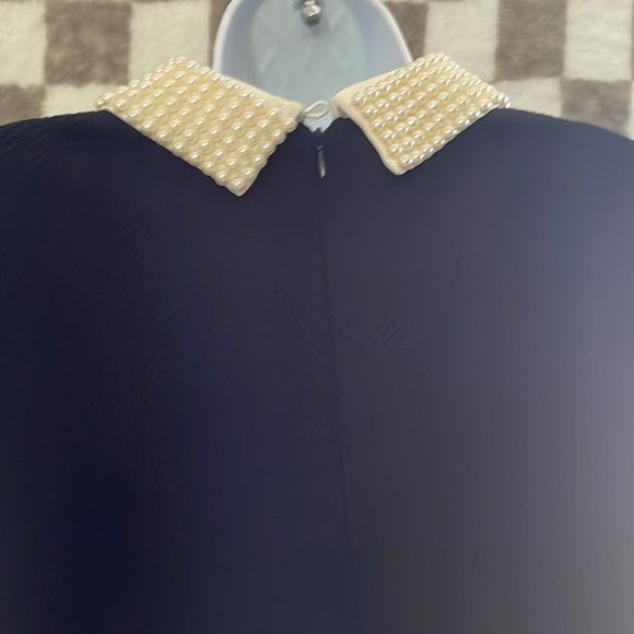 Betsey Johnson  12 Navy Sleeveless Midi Dress with Pearl collar Neck sleeveless - Picture 4 of 8